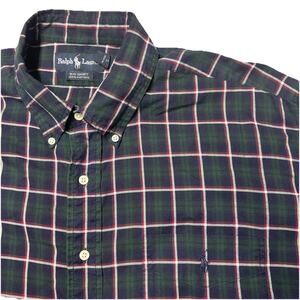 Ralph Lauren Big Shirt Mens XL Green Blue Red Plaid Button Up Casual